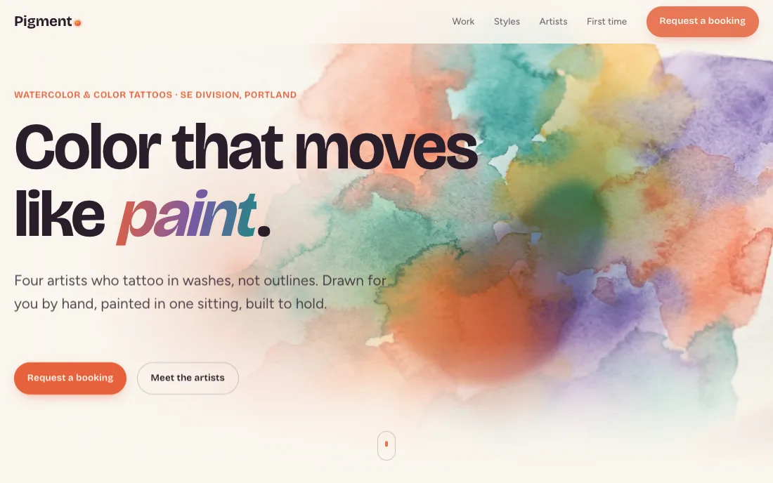 Pigment, watercolor and color tattoo studio site