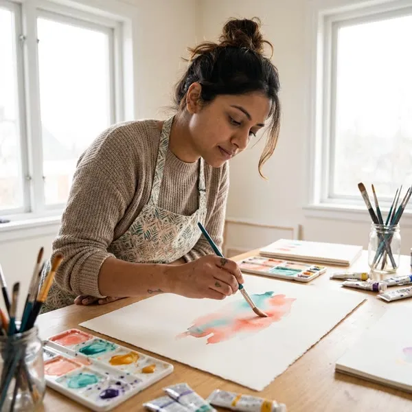 Priya Anand making a loose brushstroke on paper